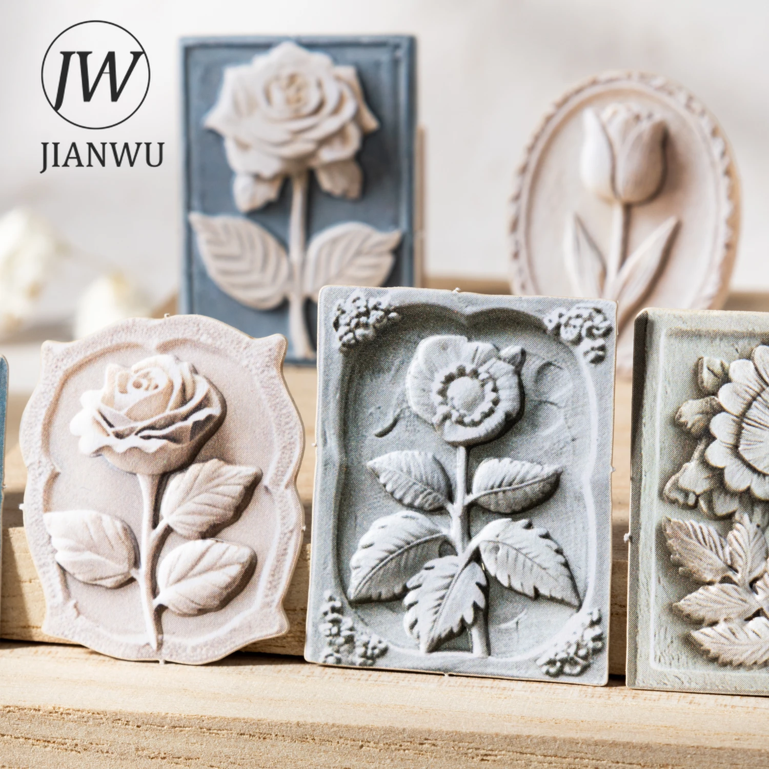 

JIANWU Flower's Traced Shadow Series Vintage Relief Plant Floral Landscape Material Collage Sticker Creative Journal Stationery