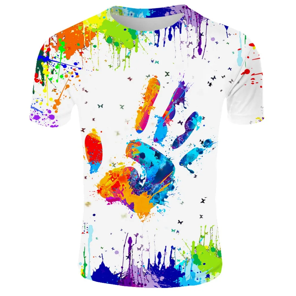 Men\'S Tees Stylish Rainbow Gradient Graffiti Print T-Shirts Classic Crewneck Short Sleeve Tees Summer Hawaiian Casual Beachwear