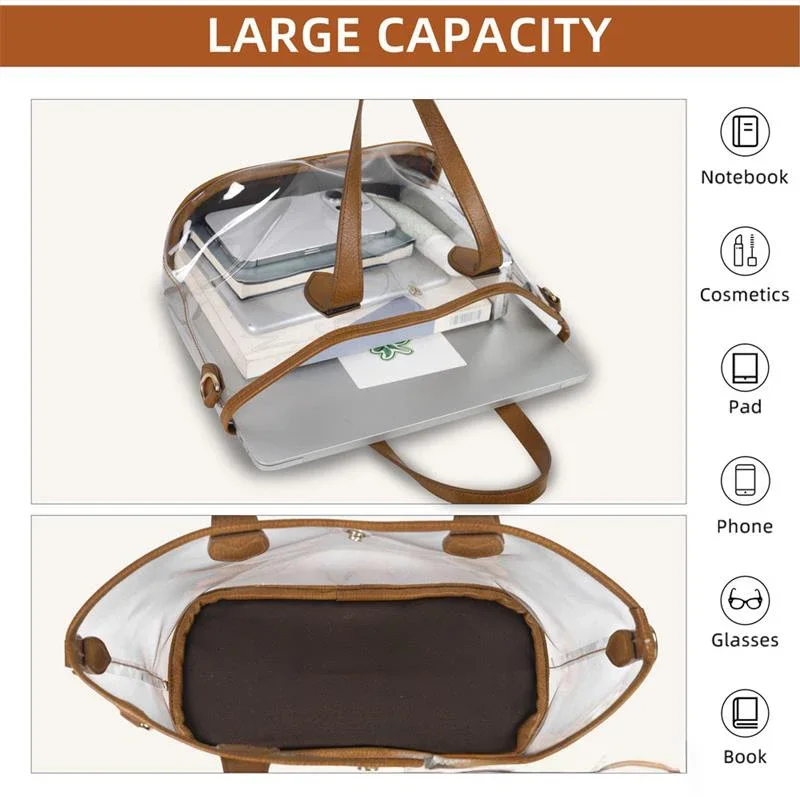 Umhängetasche mit durchsichtiger PVC-Kraftpapieroberfläche, Damen-Briefhandtasche mit Griff oben, wasserdichte Umhängetasche mit großem Fassungsvermögen – Detail 3