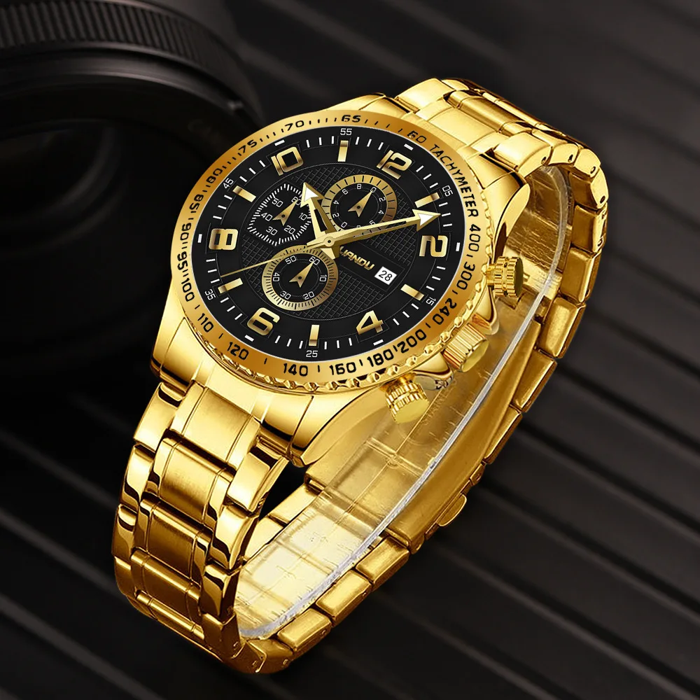 2pcs Mens Watch Bracelet Set Luxury Gold Top Brand Fashion Casual Watch With Calendar Quartz Wristwatches Relogio Masculino