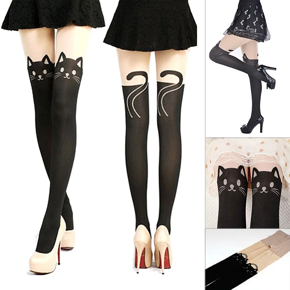 New Women Cute Cat Tail Leggings Female Cartoon Sexy Sheer Pantyhose Stockings Christmas Halloween Gift Dropship