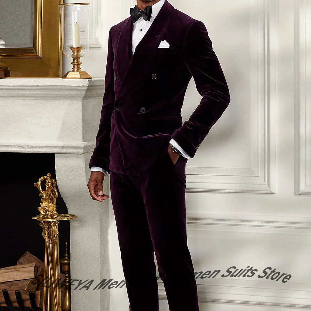 

Роскошный бархатный двубортный мужской костюм, формальный свадебный смокинг жениха, винтажный элегантный пиджак для выпускного вечера, комплект брюк
