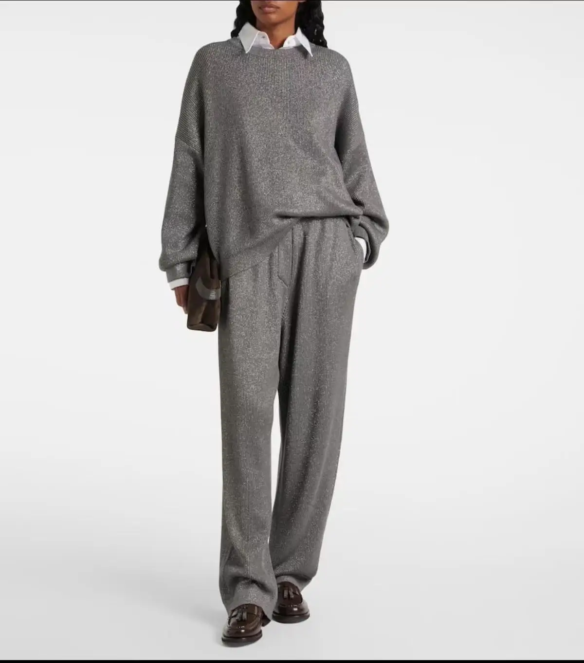 

25 Early Autumn New Dark Gray Silver Thread Cotton Blended Sweater + Pants Casual Set Fashionable And Versatile