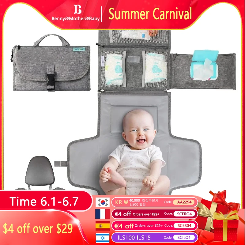 

Портативные сумки для пеленок для новорожденных девочек и мальчиков со съемными карманами для салфеток, водонепроницаемый детский комплект