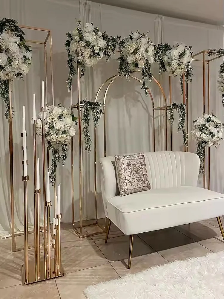 Eleganter Metall-Hochzeitsbogen, vergoldeter Goldrahmen für Bühnendekoration im Freien, Blumenständer, Party-Hintergrund – Detail 6