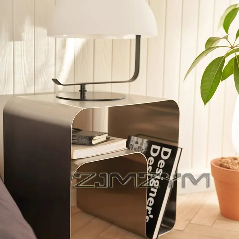 طاولة شاي من الفولاذ المقاوم للصدأ الاسكندنافية، منضدة بجانب السرير بسيطة، طاولة زاوية حديثة للأريكة لغرفة النوم ومكتب القهوة #4