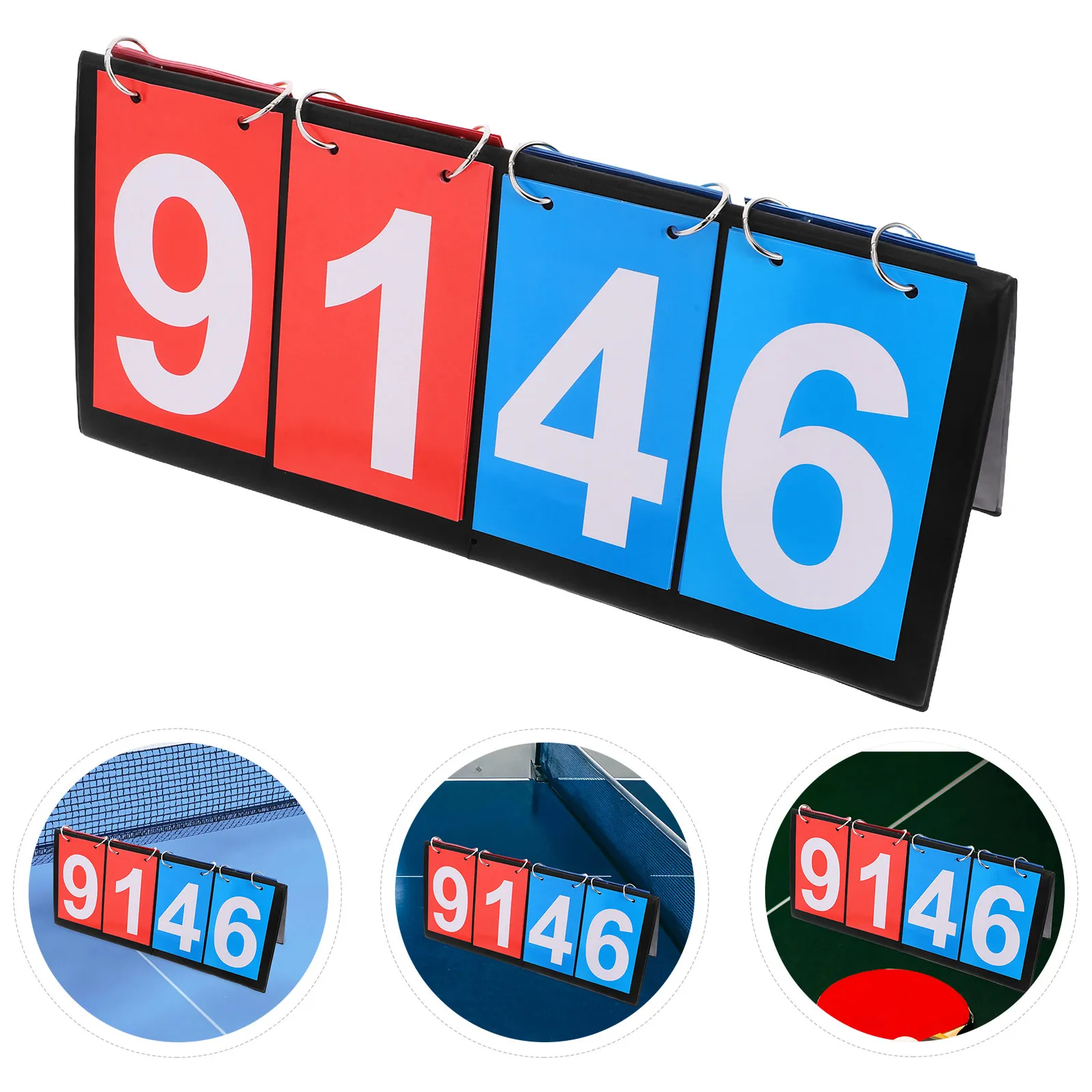 Portable Four Digit Flip Scoreboard Manual Score Keeper for Multi Sports Basketball Volleyball Table Tennis Clear Readable Red