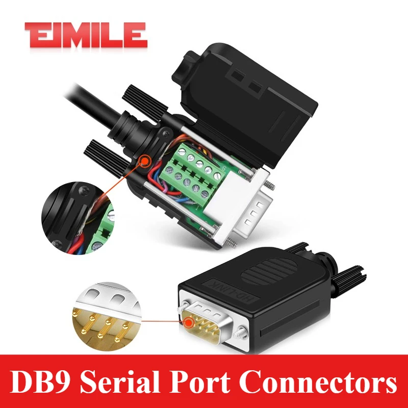 DB9 RS232 Serial Port Connectors D-SUB 9 Pin Male Female Plug COM RS485 Breakout Terminals 24AWG Wire Solderless Joint Connector