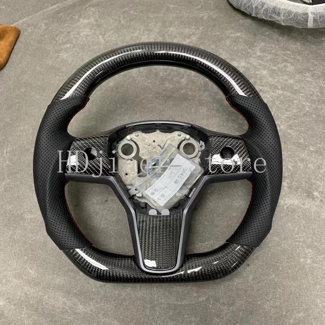 

Suitable for Tesla Model 3/Y modified carbon fiber steering wheel upgraded flip fur edamame D-type steering wheel with