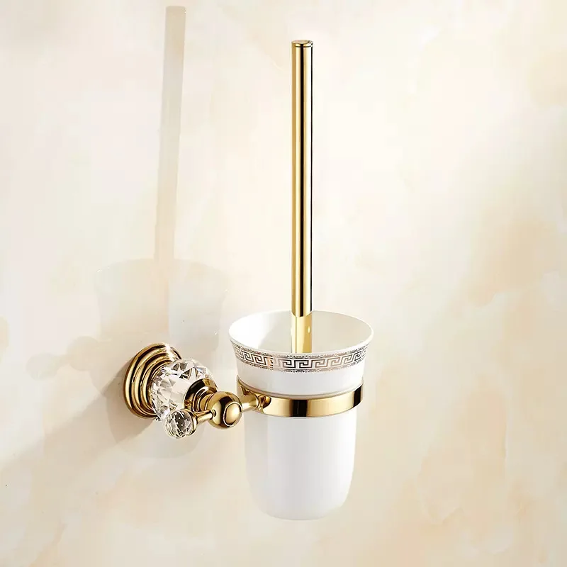 Stainless Steel Toilet Brush  Bathroom Cleaning Brush Holder with Gold Crystal series ceramic sanitary supplies toilet brush set