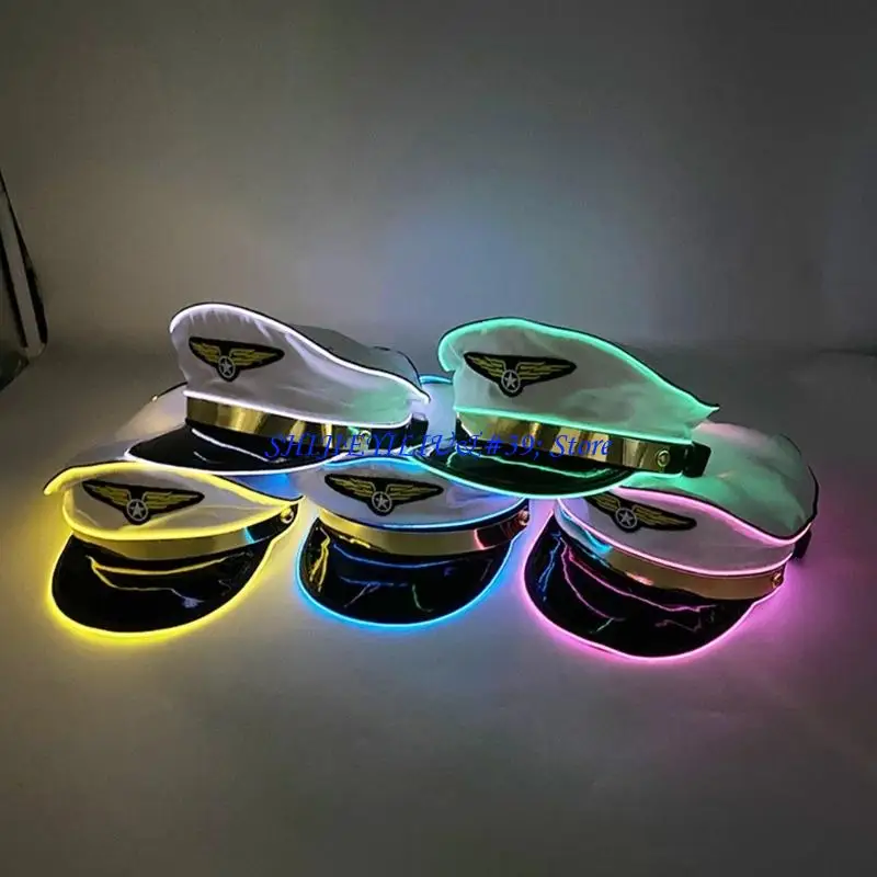 E21F LED Light Up Cap With 5 Color Changing Modes Costume Hat Party Accessories Hat For DJ Parties Cosplay And Night Event