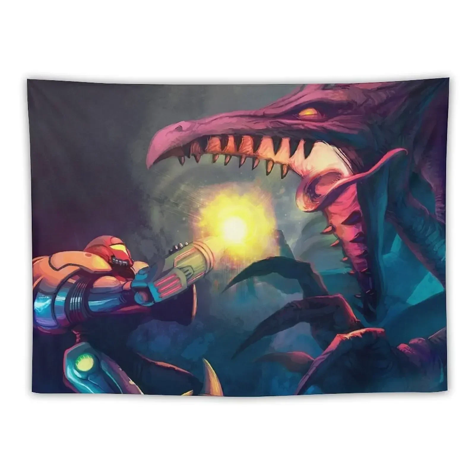 Super Metroid Face-Off Tapestry On The Wall Decorative Wall Mural Cute Room Things Wall Decor Tapestry