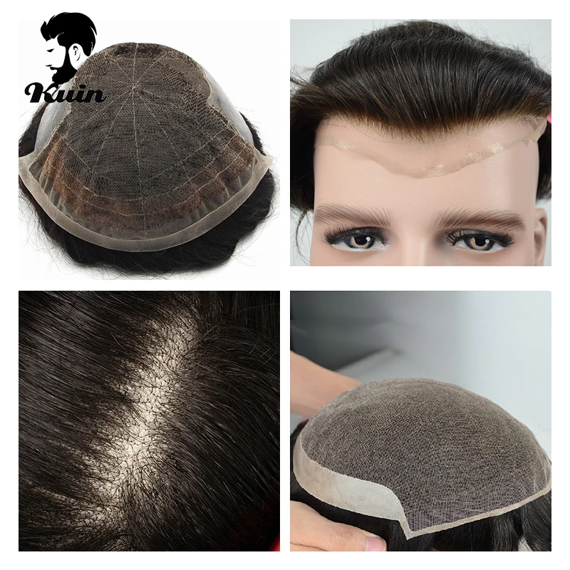 Francês laço pu peruca para homens, cabelo humano perucas, prótese capilar, respirável, 6 ", perucas masculinas, sistema de substituição do cabelo