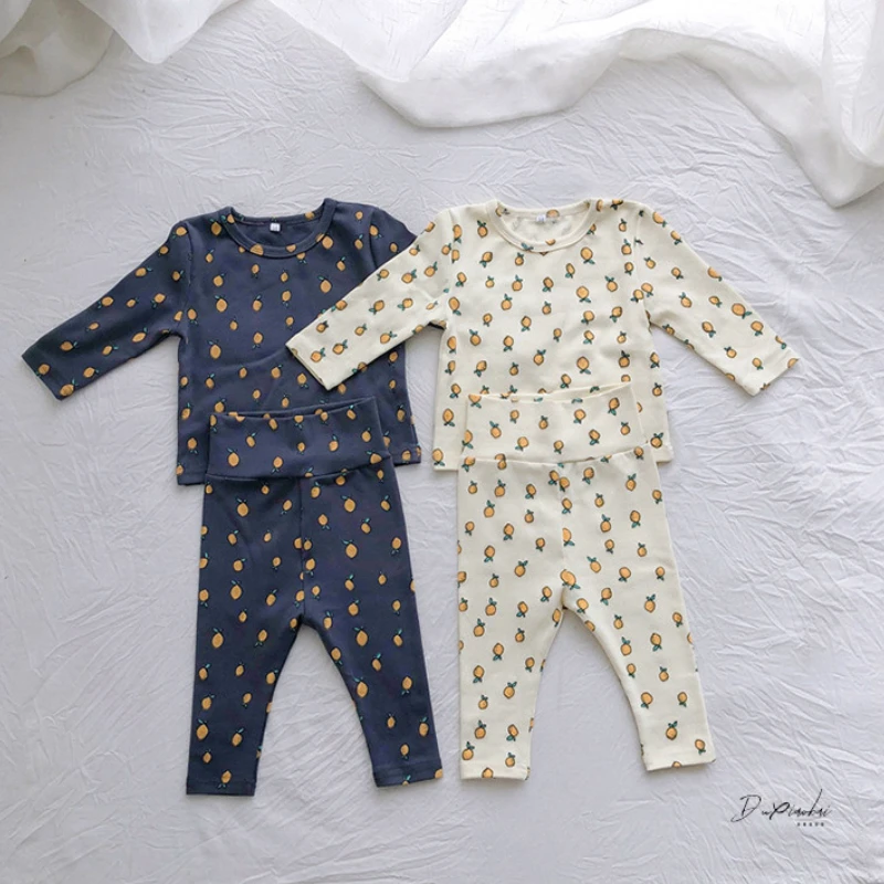 Cute Cartoon Infant Baby Sleepwear for Boy Girl Sweet Fruit Toddler Pajama Sets Soft Cotton Young Kid High Waist Sleep Clothes