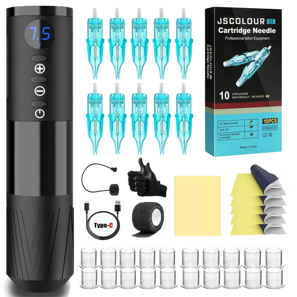 

Wireless Rotary Tattoo Battery Pen Kit Complete Tattoo Set with Cartridge Needle Powerful Coreless Motor LED Display Tattoo Tool