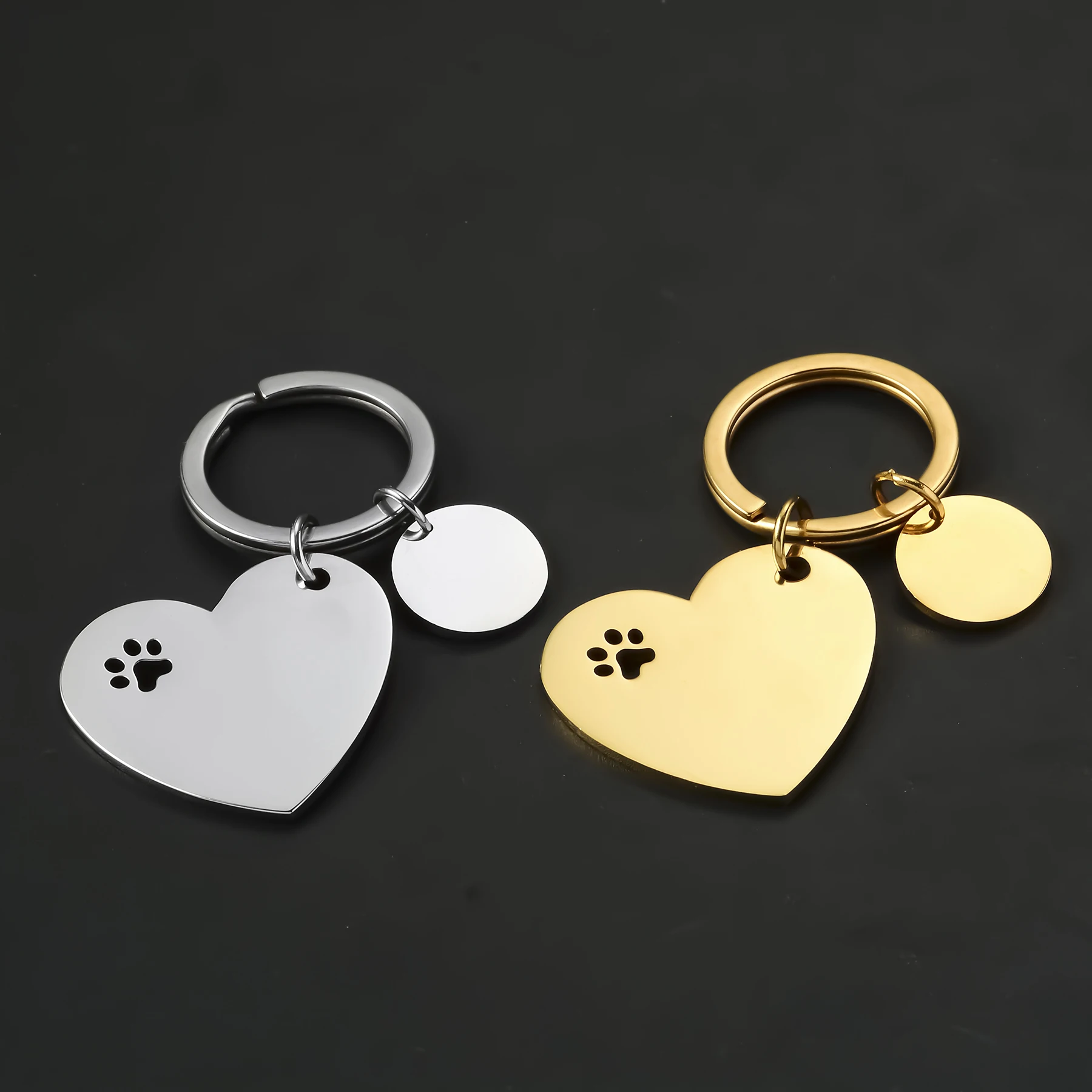 10pcs Wholesale Fashion Stainless Steel Heart Key chain Blank Love Round Charm Pendant Key Ring Mirror Polished Metal Keychain