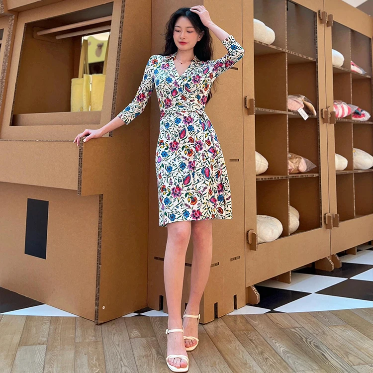 Fre Sle Bloemenprint Wrap Dr met Riem Elastisch Gebreid Zomer Nieuwe Collectie Dames Faion Midi Rok Gordel Bodycon Dr