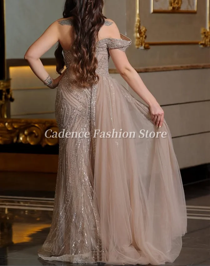 Роскошные вечерние платья без бретелек цвета шампанского в арабском стиле с русалкой, односторонние кружевные длинные платья для выпускного вечера в Дубае, 2025 г.