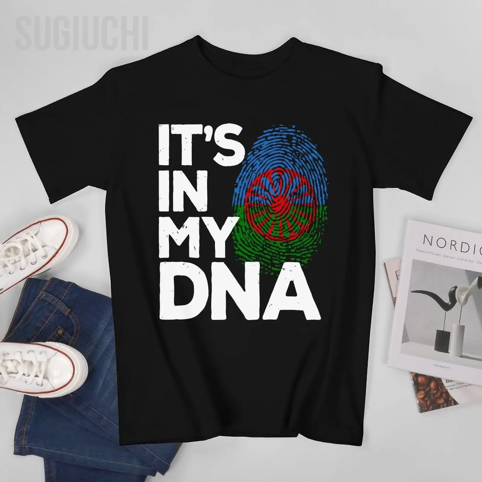 Unisex Men Roma Traveller Romani Flag - Fingerprint DNA Distressed Tshirt Tees T Shirts Women Boys 100% Cotton T-Shirt