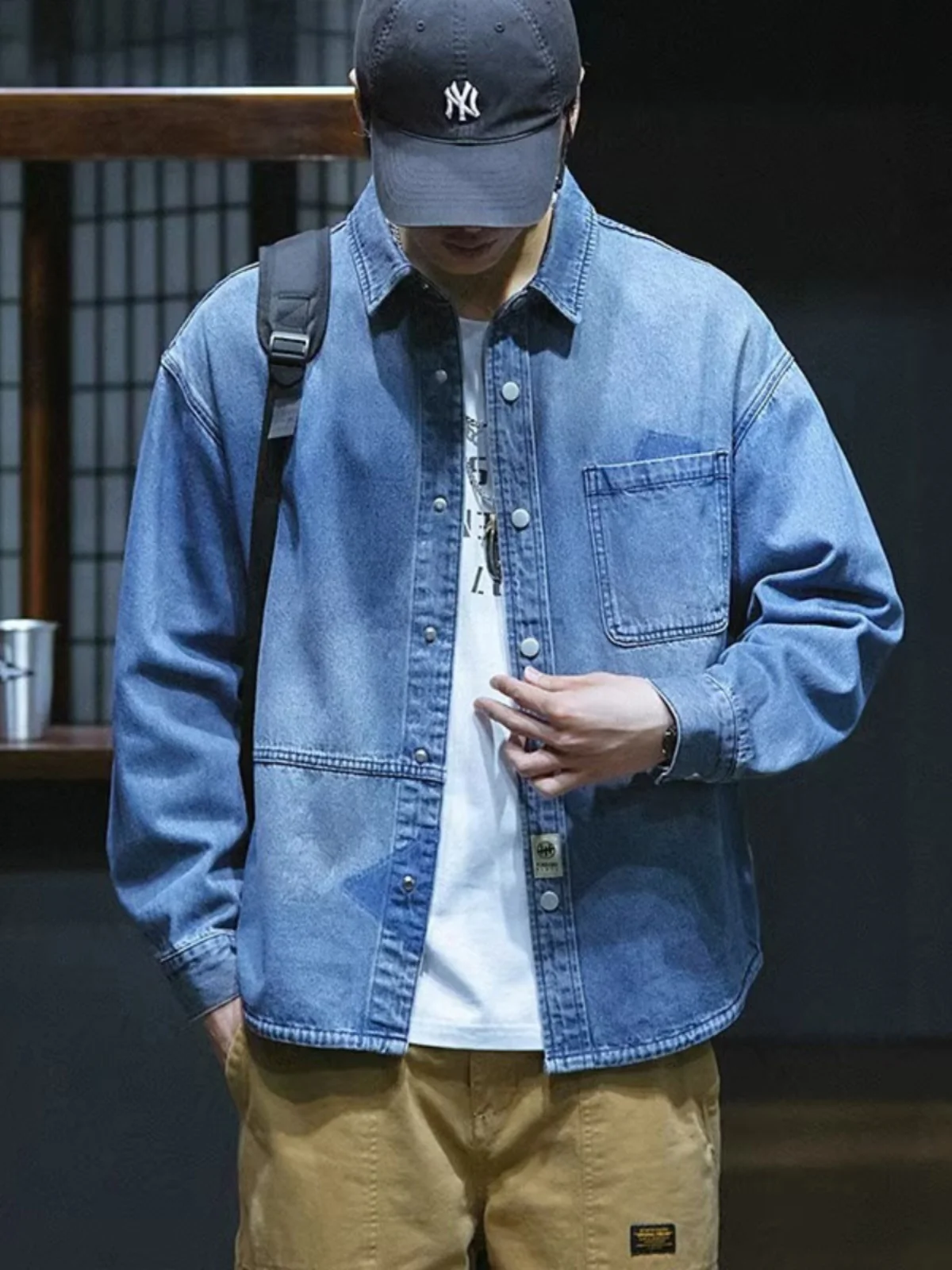 

Loose Men's Denim irt Casual Long Sve Spring Autumn Workwear Faion Brand Large Size Jaet Cool Haome