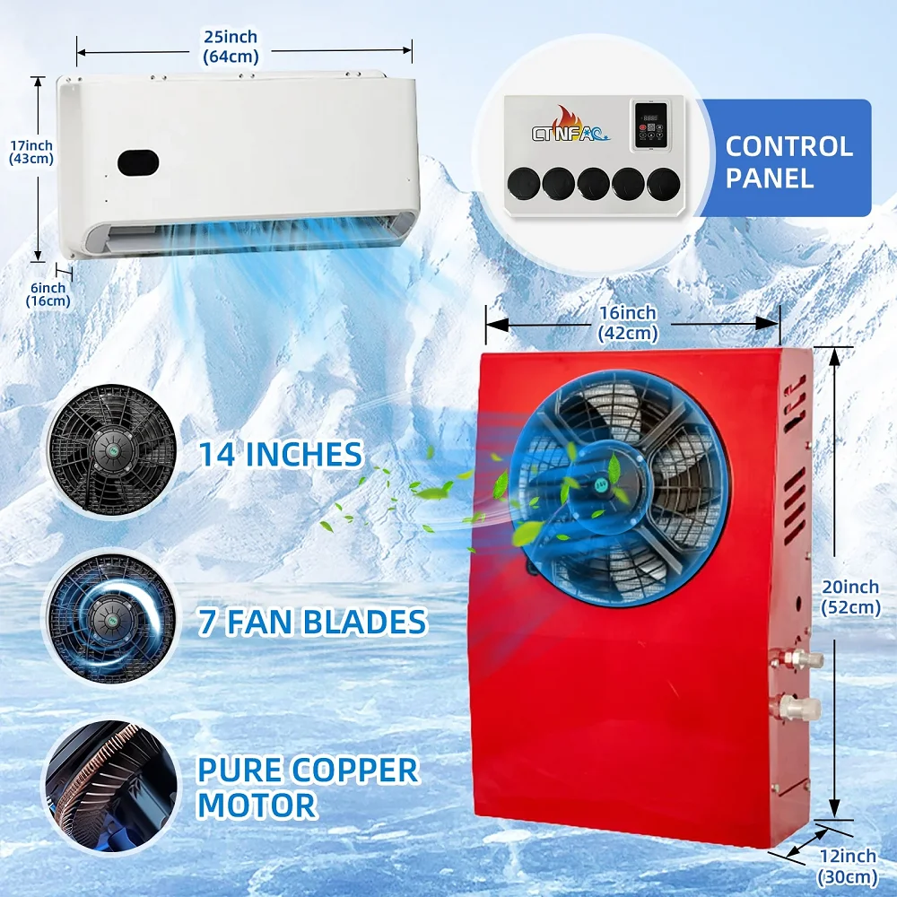 12V/24V Electric Truck Air Conditioner Low Noise Fast Cooling for RVs Tractors Motorhomes Vans Parking Auto Parking Conditioner