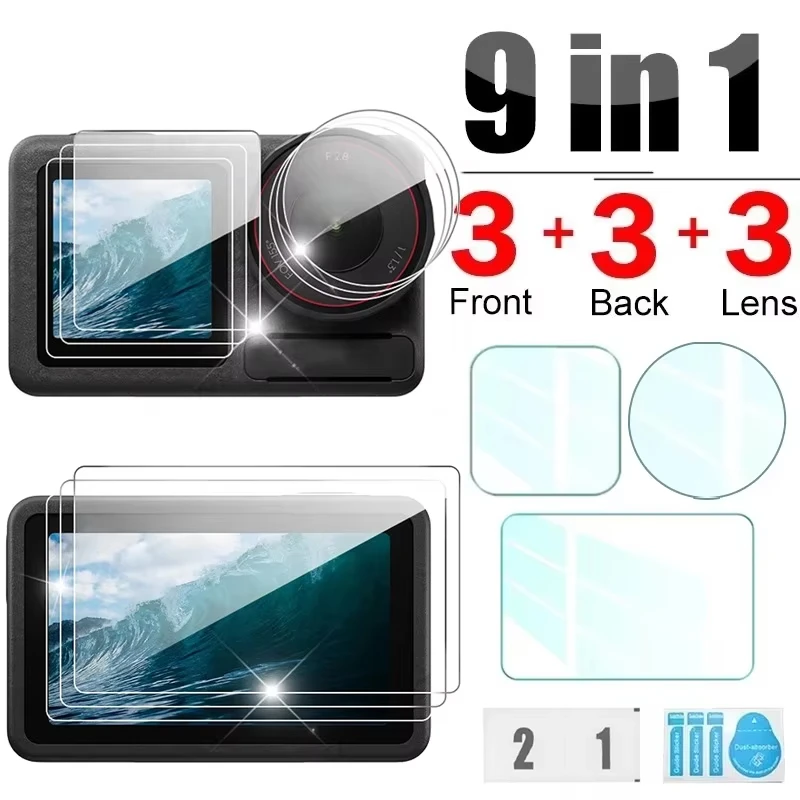 9 IN 1 Tempered Glass Camera Screen Protectors For DJI Osmo Action 4 3 5 Pro 5Pro Lens Cover 9H Anti-scratch Protective Films