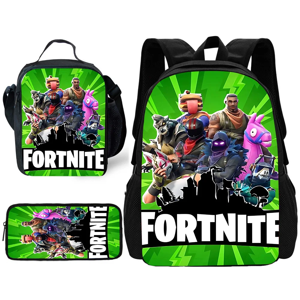 Popular Game Fortnites Child School Backpack with Lunch Bags ,Pencil Bags ,School Bags for Boys Girls Best Gift