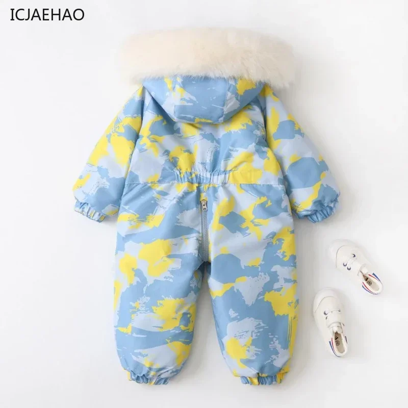 ICJAEHAO 2024  Newborn Jumpsuit Hooded Warm Coat High Quality Outdoor Windproof Sportswear Fashion Printed Winter Long Sleeves