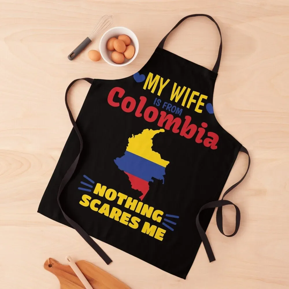 

My Wife Is From Colombia, Nothing Scares Me, My Wife is Colombian Apron For Women Kitchen Apron