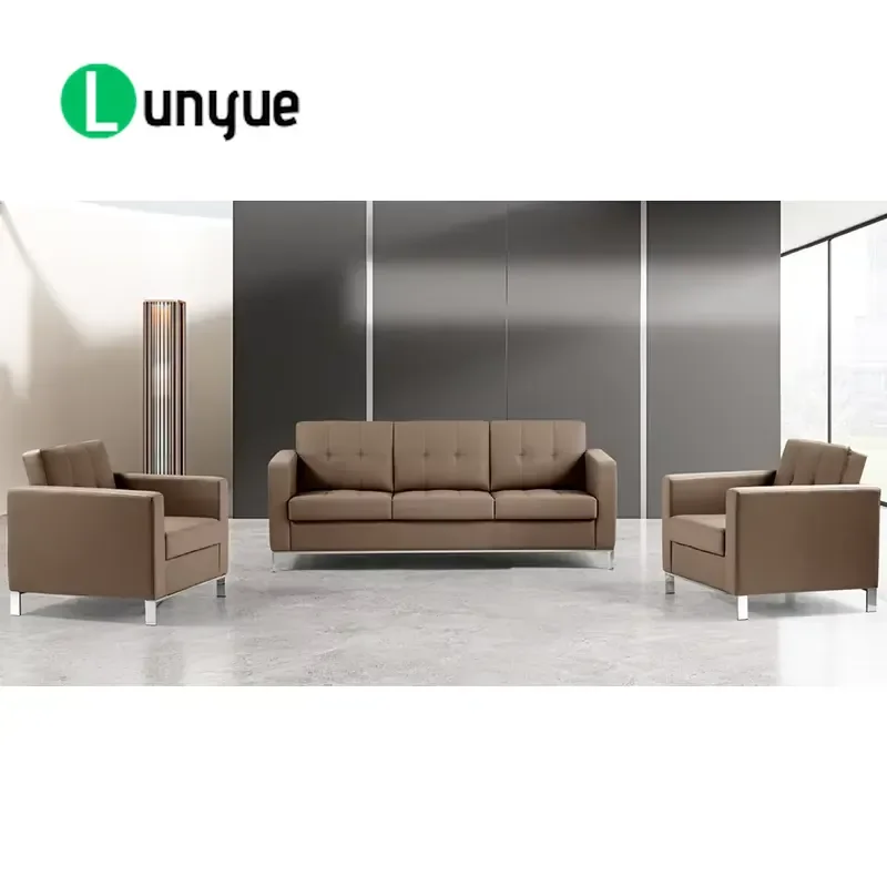 Modern 3 Seat Office Sofa PU Leather Fabric Reception Waiting Room Furniture Leisure Couch Set for Business Lounge Area