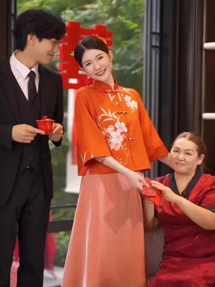 

New Chinese Sle Wedding Dr Two-Piece Set for Bridesmaid Wedding Celebration Daily Wear Faionable Ensemble