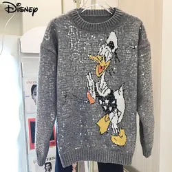 Disney New Arrival Fashion Casual Donald Duck Pullover Winter Heavy Industry Design Sense Nail Bead Spoof Mohair Plush Sweater