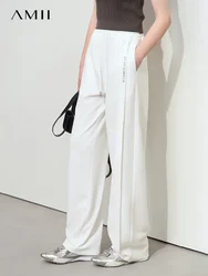 Amii Minimalist Women's Versatile Sports Trousers 2025 Autumn Rubber Band Waist Cotton Embroidered Socket Casual Pants 12511042