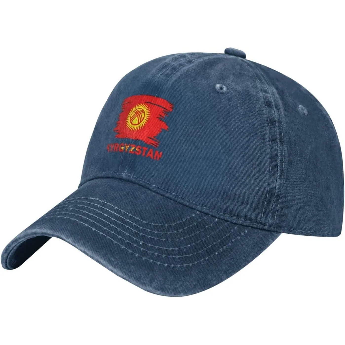 Kyrgyzstan-Flag-Washed-Baseball-Cap-Denim-Adjustable-Sun-Hat-Unisex-Casual-Golf-Cap