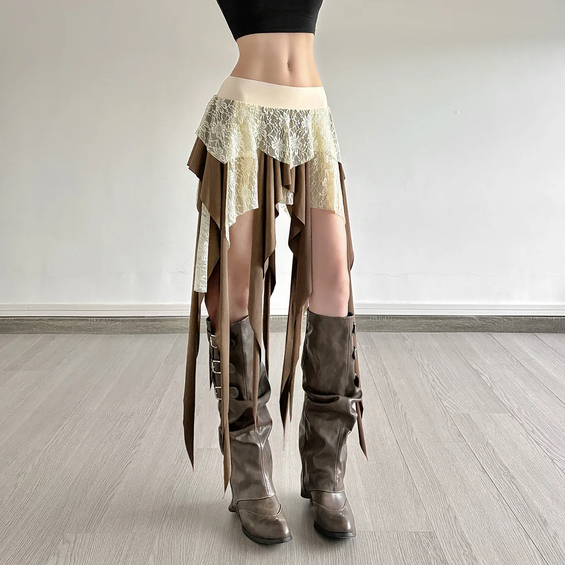 2026 Summer Sheer Lace Patchwork Mini Skirts Women Y2K Style Elastic Waist Ruffles Layer Skirt Spicy Girls Street Fashion Skirts