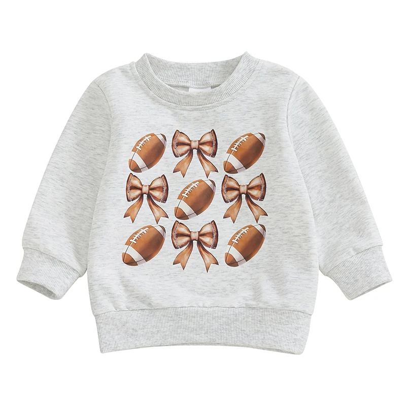 

Baby Girl Football Bow Sweatshirt Crew Neck Long Sleeve Pullover Tops Casual Winter Fall Clothes