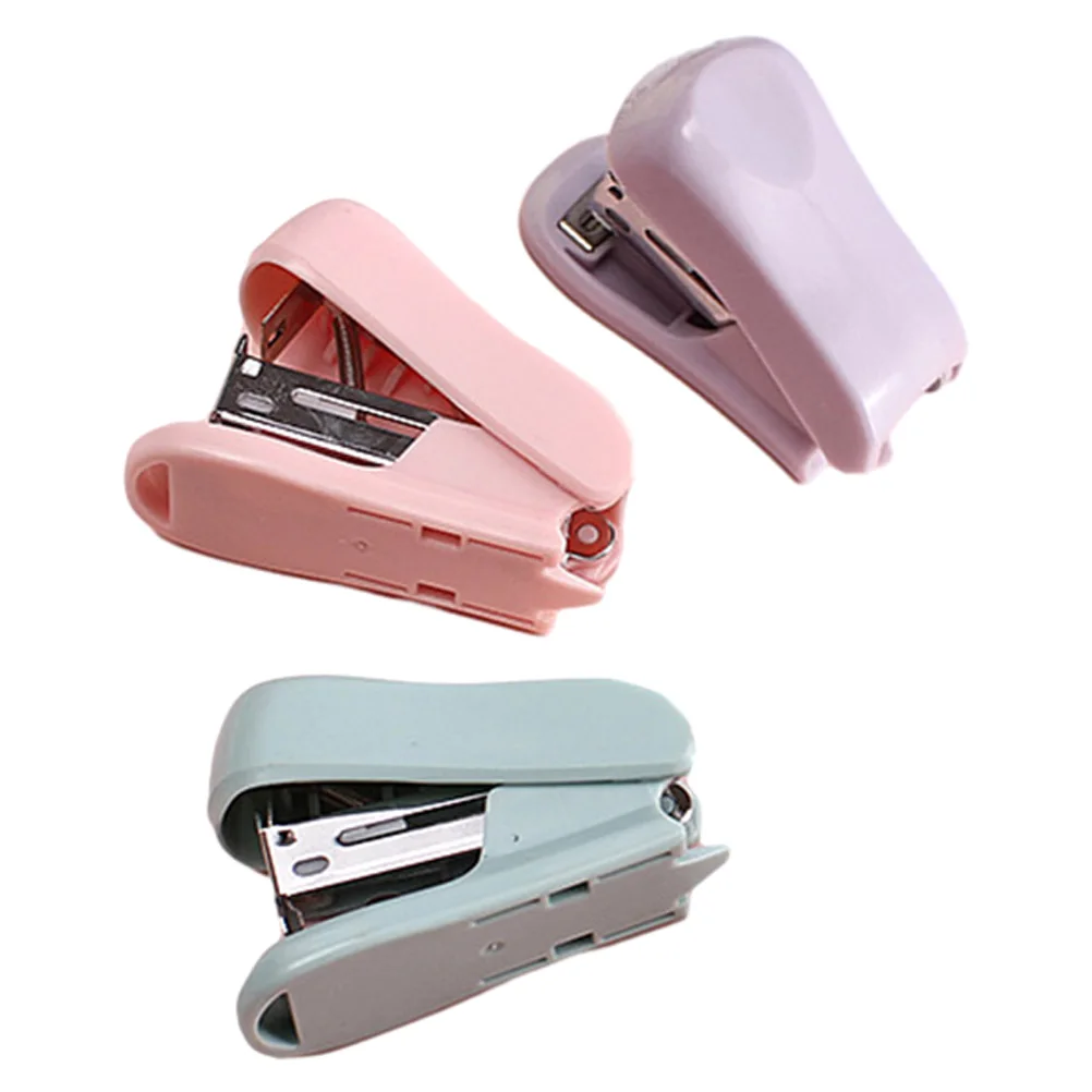 

3pcs Hand-held Stapler Mini Small Office Home Iron ABS Colored Plastic Desk Staplers for Classroom Study School