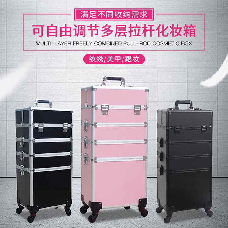 Universal wheel cosmetic case Large capacity tie rod Professional follow-up makeup artist Nail art embroidery toolbox Beauty box