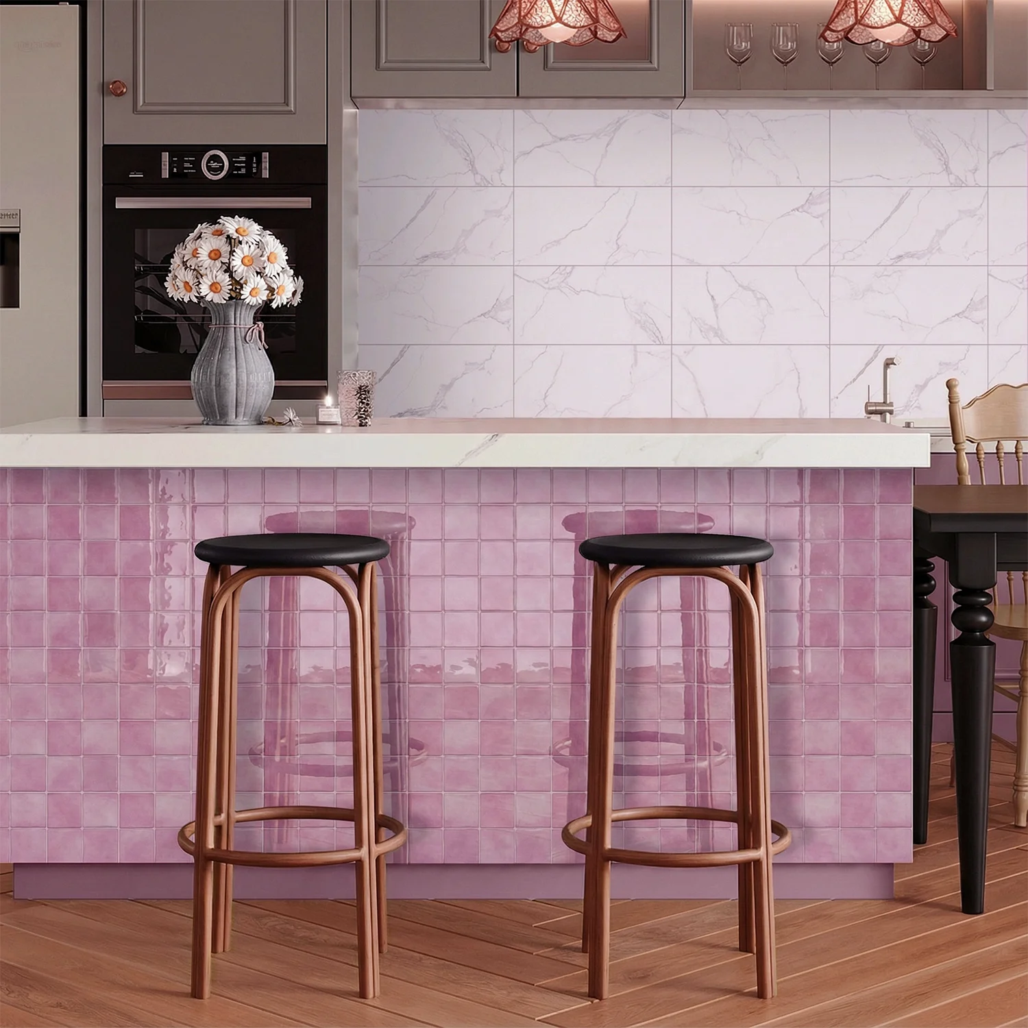 3Dエポキシピンクタイルウォールステッカー（6x6インチ）自 - Commercial Kitchen Wall Panels のレビューと価格