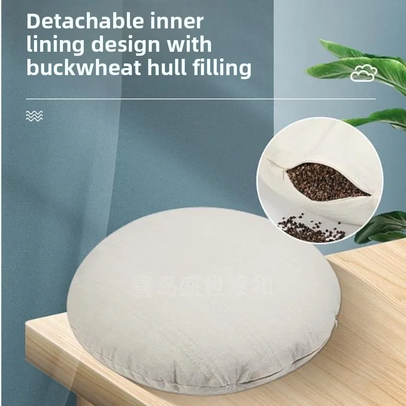 Meditation Mat Yoga Equipment Pumpkin‑Shape Buckwheat Hull Cushion, All‑Cotton Breathable Pad for Yoga, Meditation & Sofa Rest