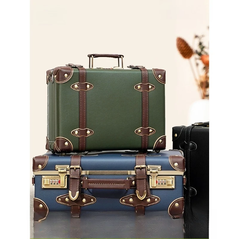

New suitcase retro leather case cosmetic case men's and women's password case 12-inch 16-inch short-distance small suitcase