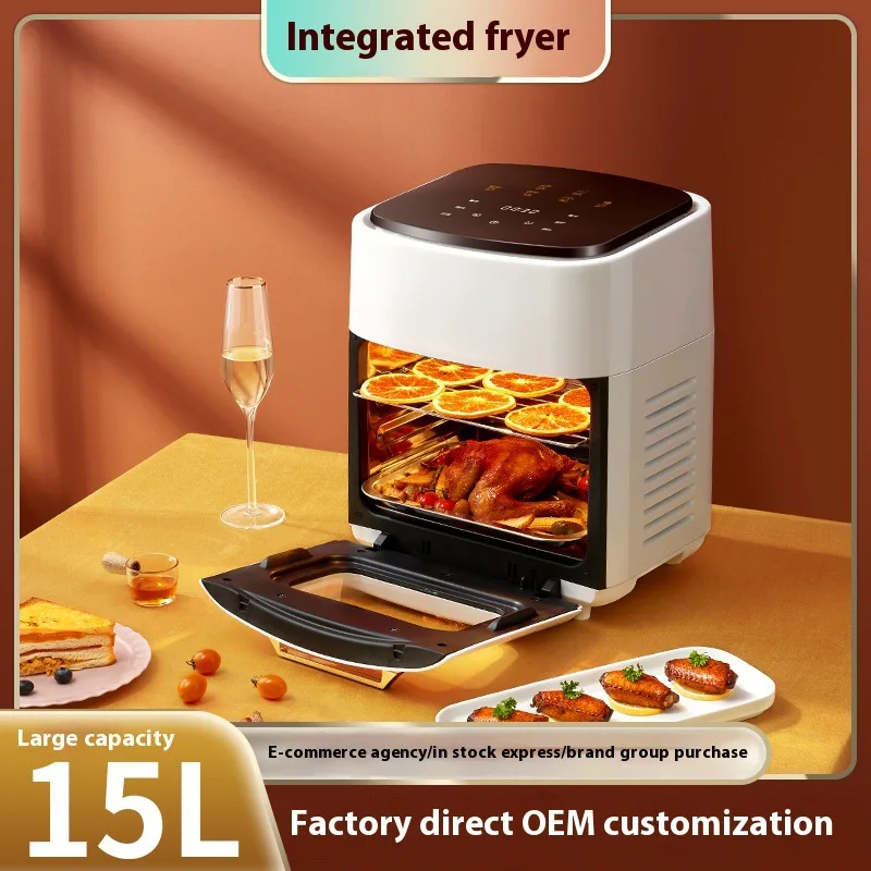 

Modern Household Large 15L Intelligent Electric Air Fryer Oven Square Stainless Steel Double-Layer with Non-Stick Coating
