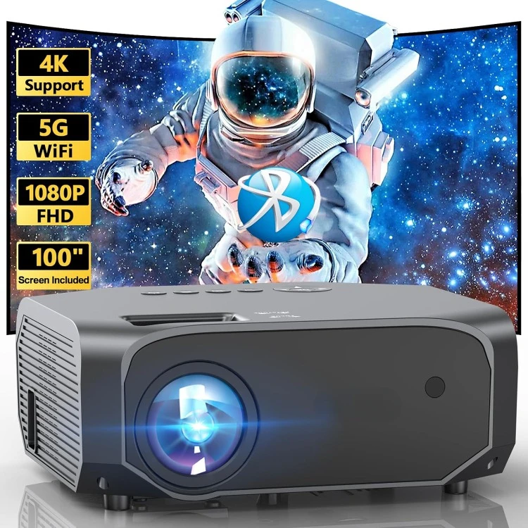 Projector with 5G WiFi and Bluetooth, 15000L Outdoor Movie Projector Native 1080P 4k Supported, Portable Projector with Screen