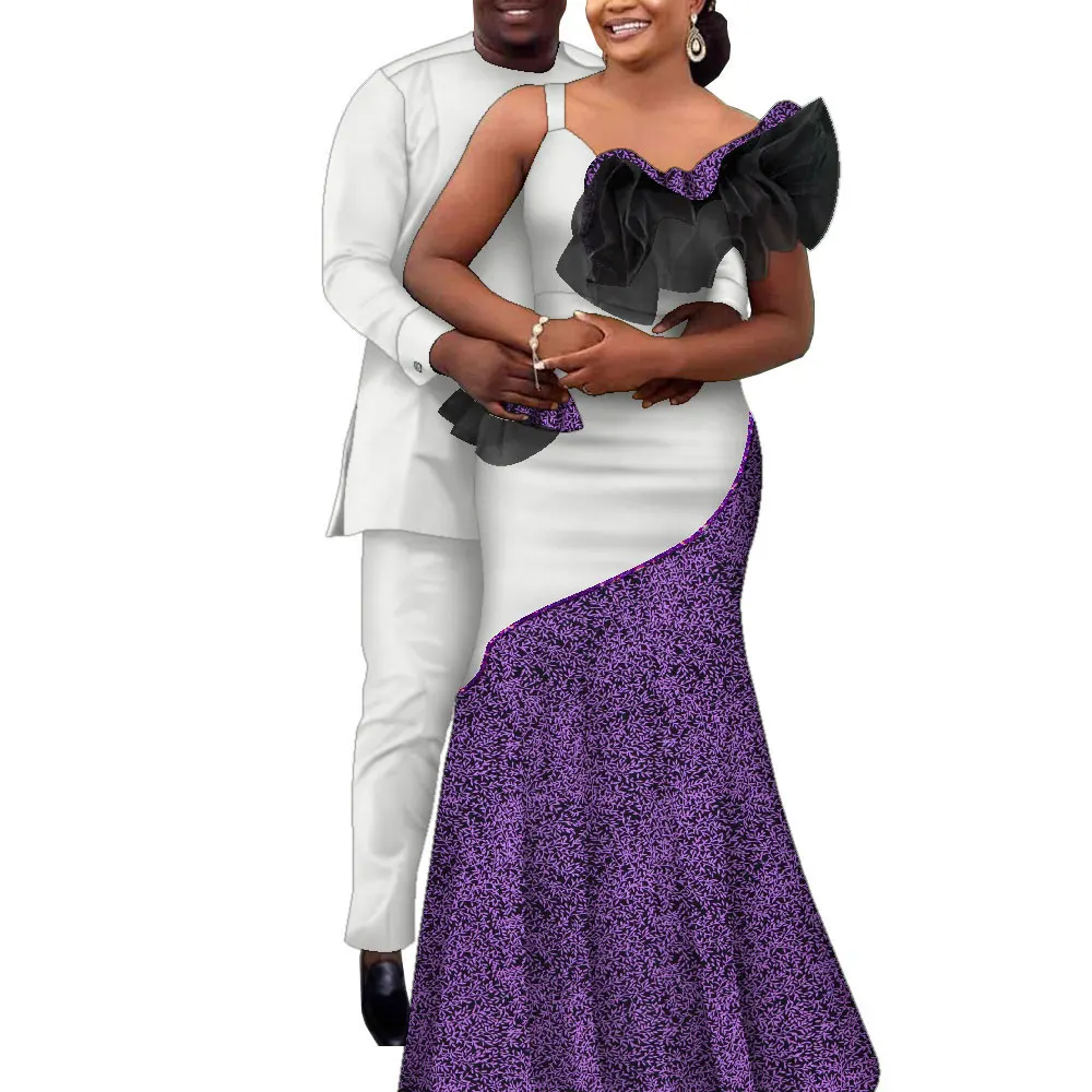 

African Couple Clothes African Strap Dresses for Women Riche Men Print Top and Pants Suits Shirt with Trousers Wyq957