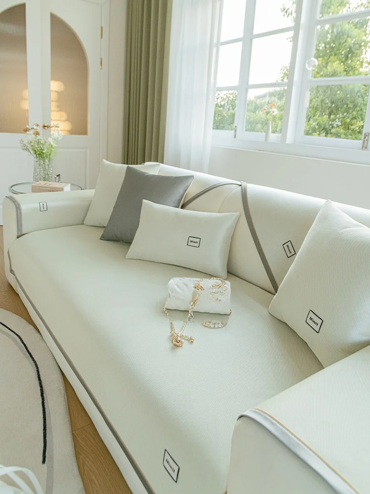 

Охлаждающая подушка для дивана в скандинавском стиле из ледяного шелка, летний охлаждающий коврик, нескользящий чехол для дивана, однотонная тканевая накладка, декор для дома