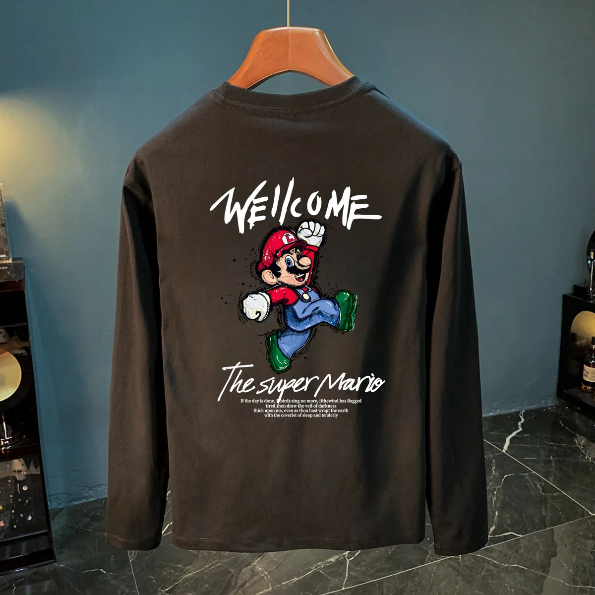 تي شيرت رجالي مطبوع بأكمام طويلة ورقبة مستديرة مقاس كبير متعدد الاستخدامات ملابس رجالية عصرية للخريف والشتاء نمط جديد من القطن...