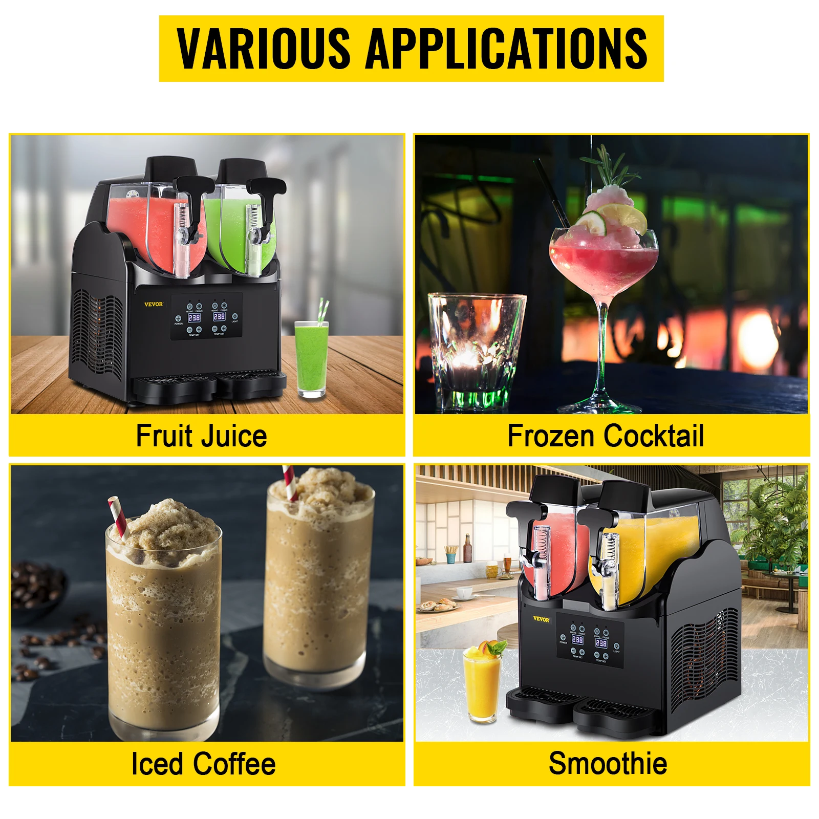 VEVOR 상업용 슬러시 머신, 가정용 슬러시 메이커, 냉동 음료 디스펜서, 아이스 쿨 주스 스무디 제조 장비, 2x 2.5L