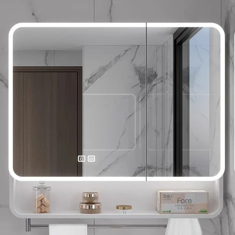 Wall-mounted Nordic Smart Bathroom Mirror Modern Luxury LED Light Fashion Mirror Cabinet Vanity Home Furniture Arredo Bagno FYBC