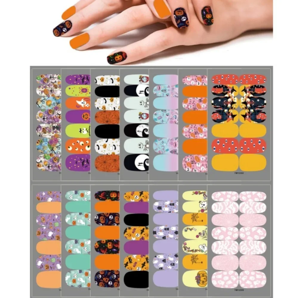 

14pcs Artificial Halloween Nail Art Stickers Decoration Skull Pumpkin Nails Stickers Full Women Salon Nail Art Decoration Nails