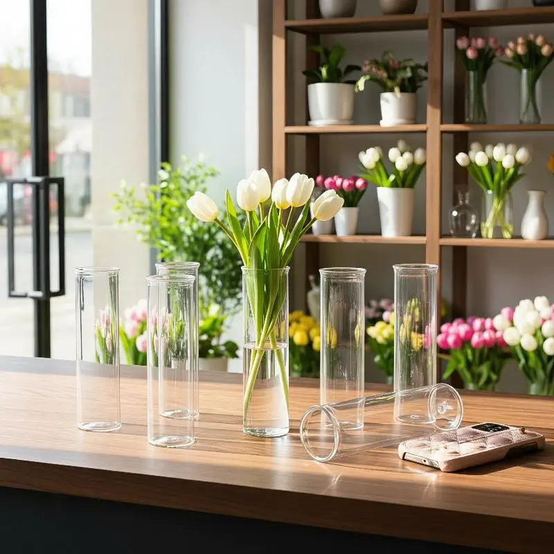 Flower-Wrapping Vases,Transparent Cylindrical Hydroponic Plants Vase,Plastic Shatterproof Modern Clear Flower Vases Centerpieces